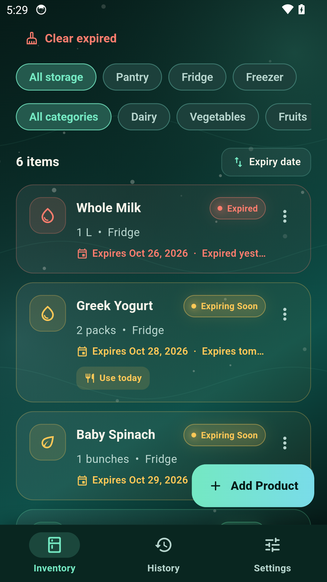 Pantry Guardian expiring products screen